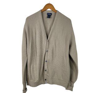 Vintage 70s Cardigan Sweater Size Large XL fuzzy button Kurt Cobain Tan Mens